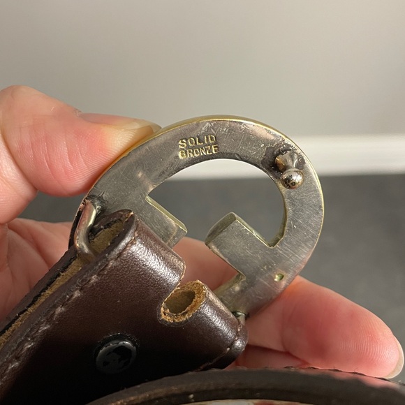 Gucci? Double G solid brass buckle leather belt brown size 50 mens - Picture 4 of 5